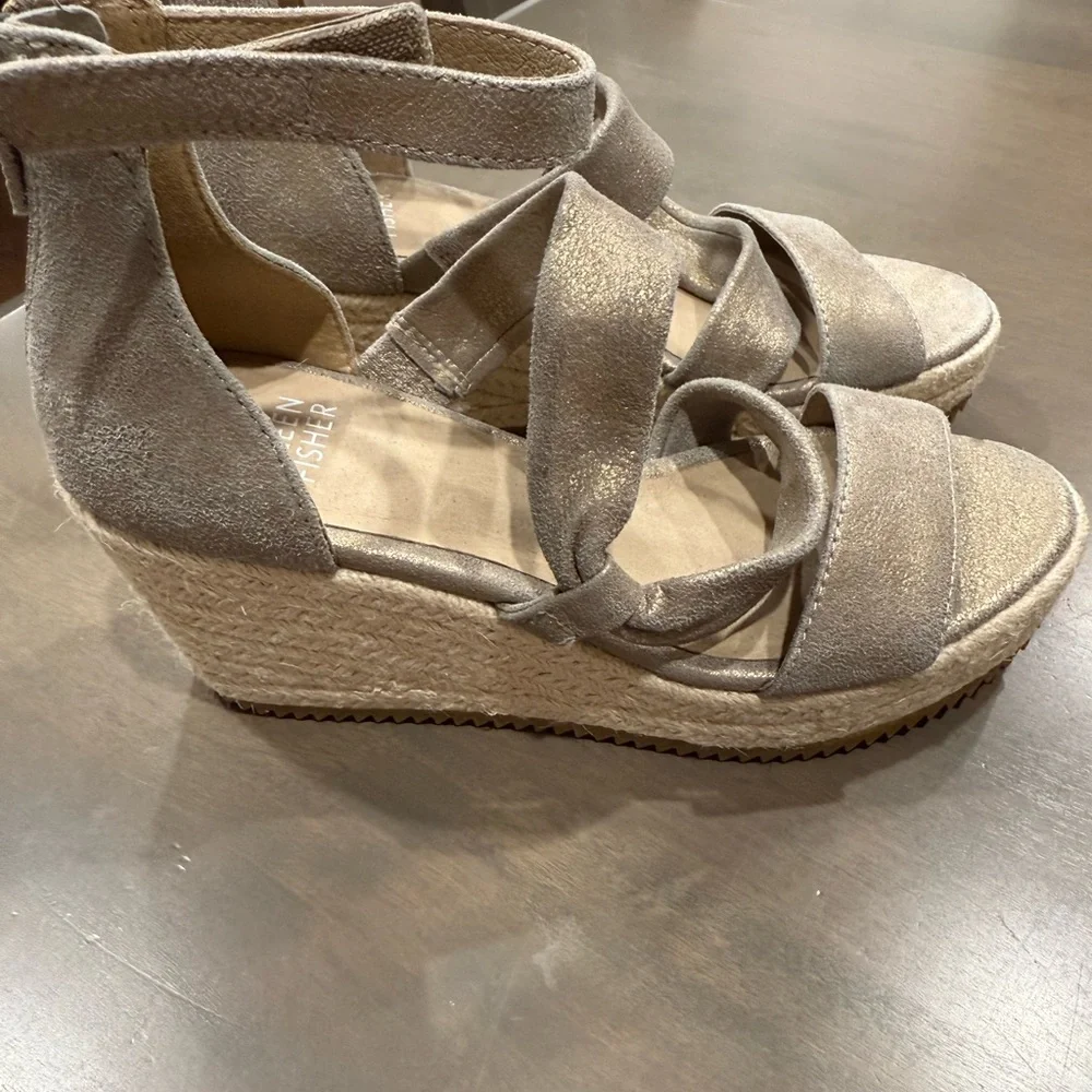 Eileen Fisher NEW Wisp Metalic Espadrille Wedge Sandals - Size 5